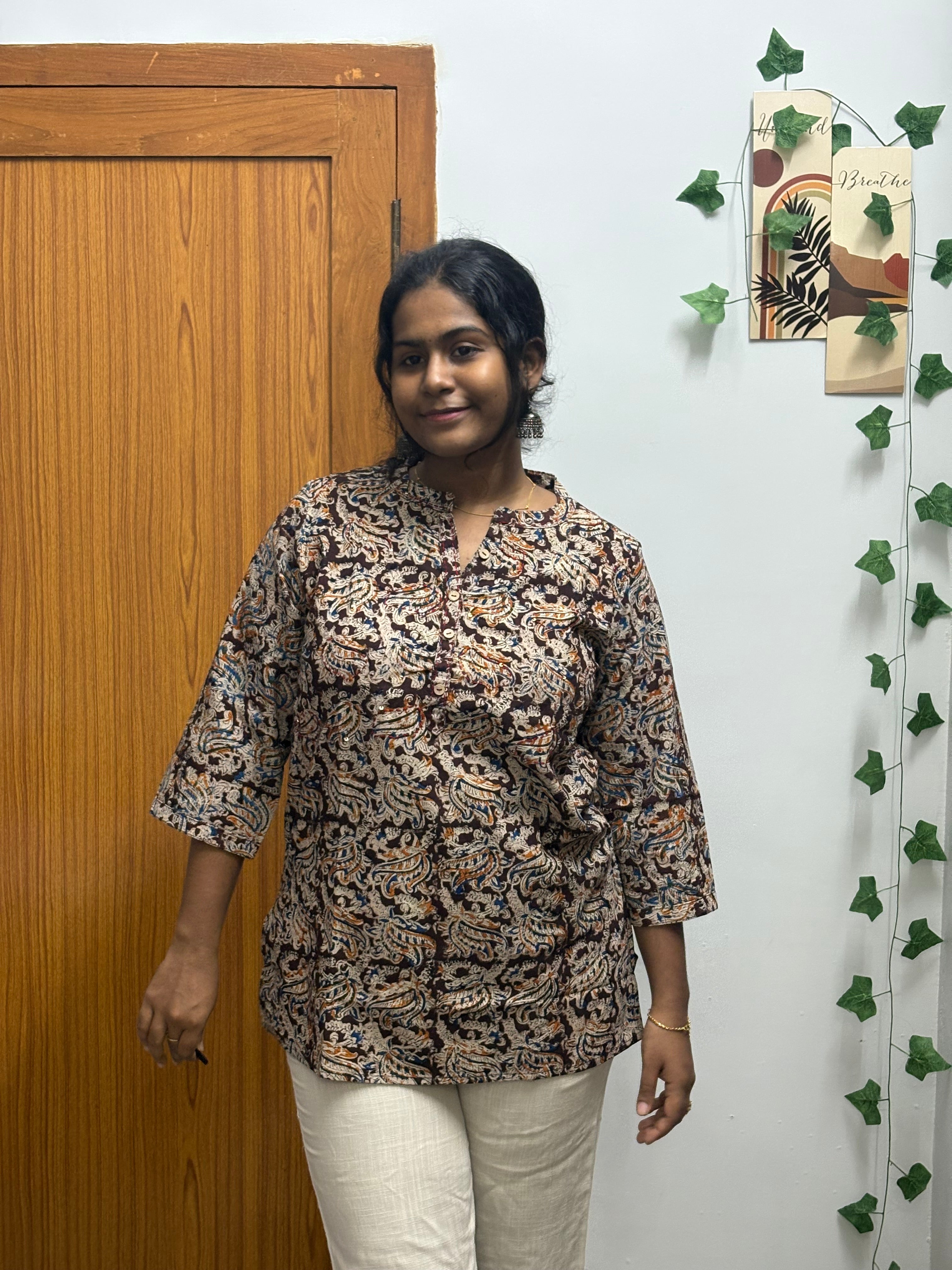 Brown kalamkari short top