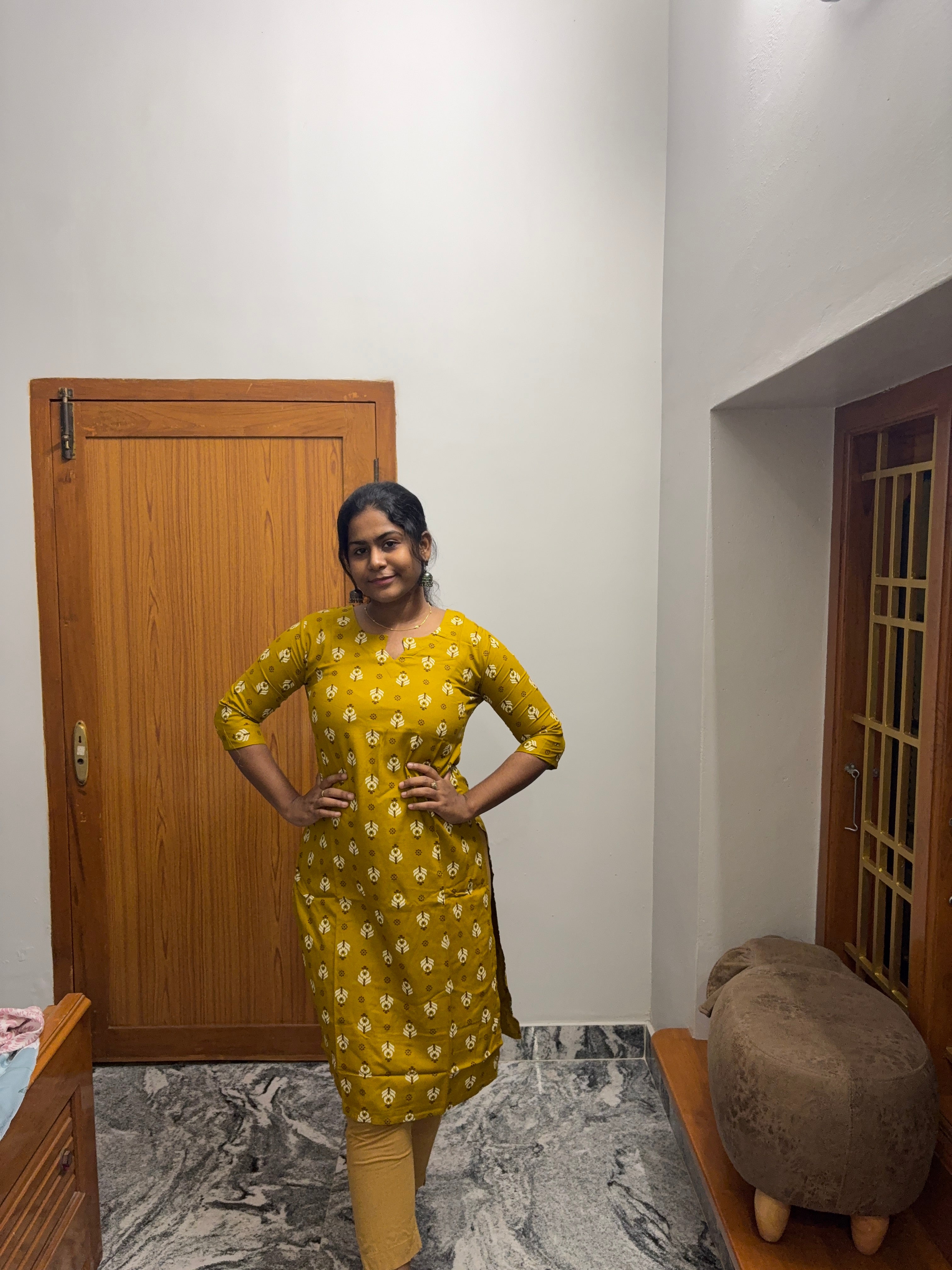 Mustard Knee Length Kurti