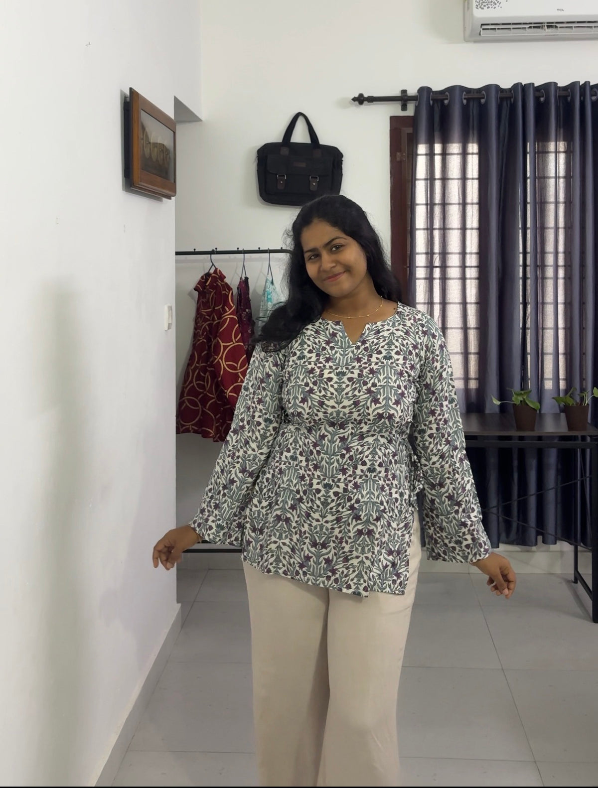 White pink Side Adjustable Kurti