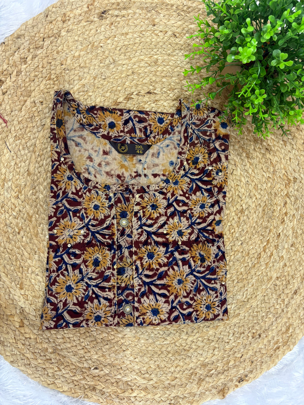 Brown blue Plus size short kurti