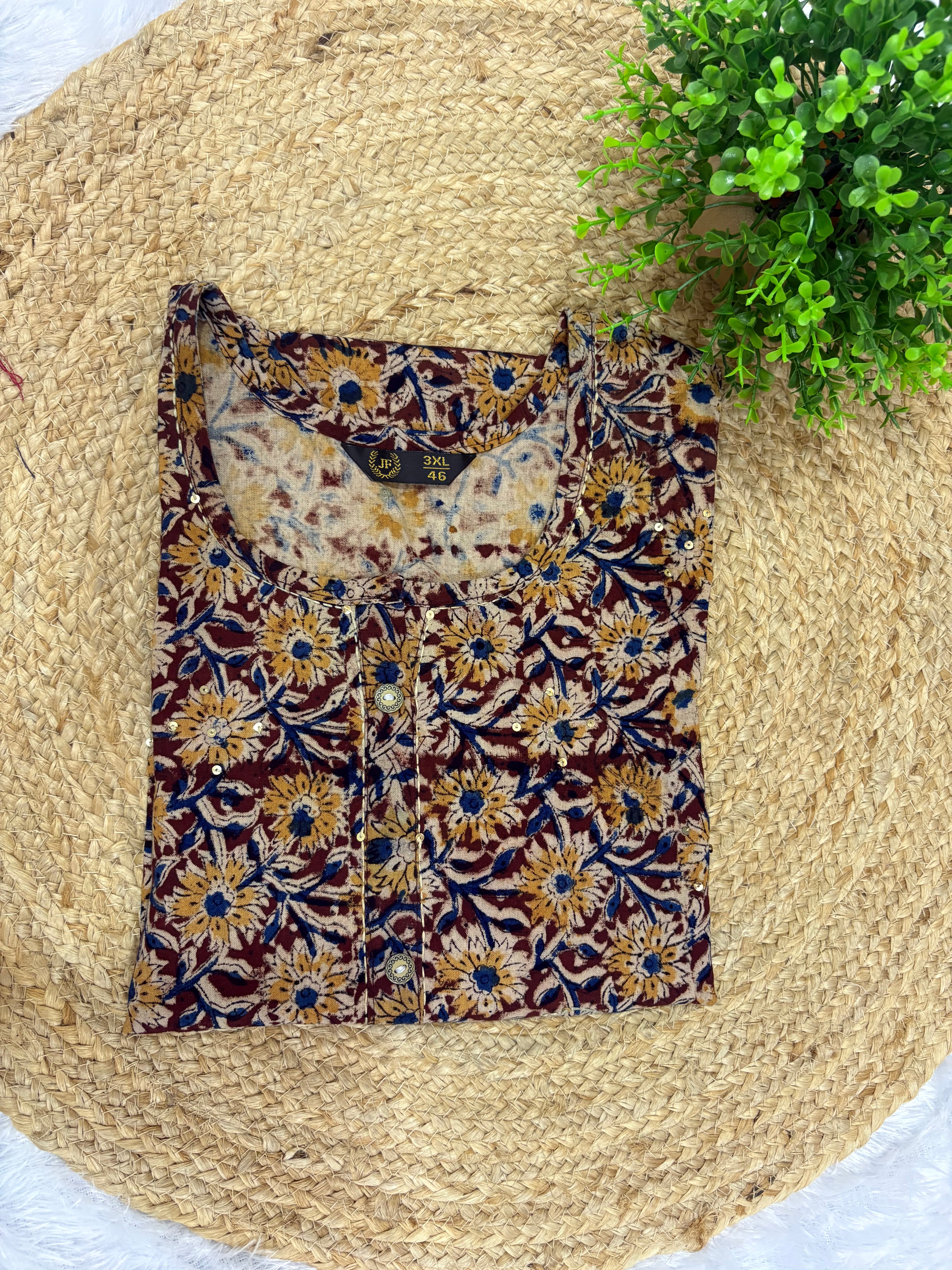 Brown blue Plus size short kurti