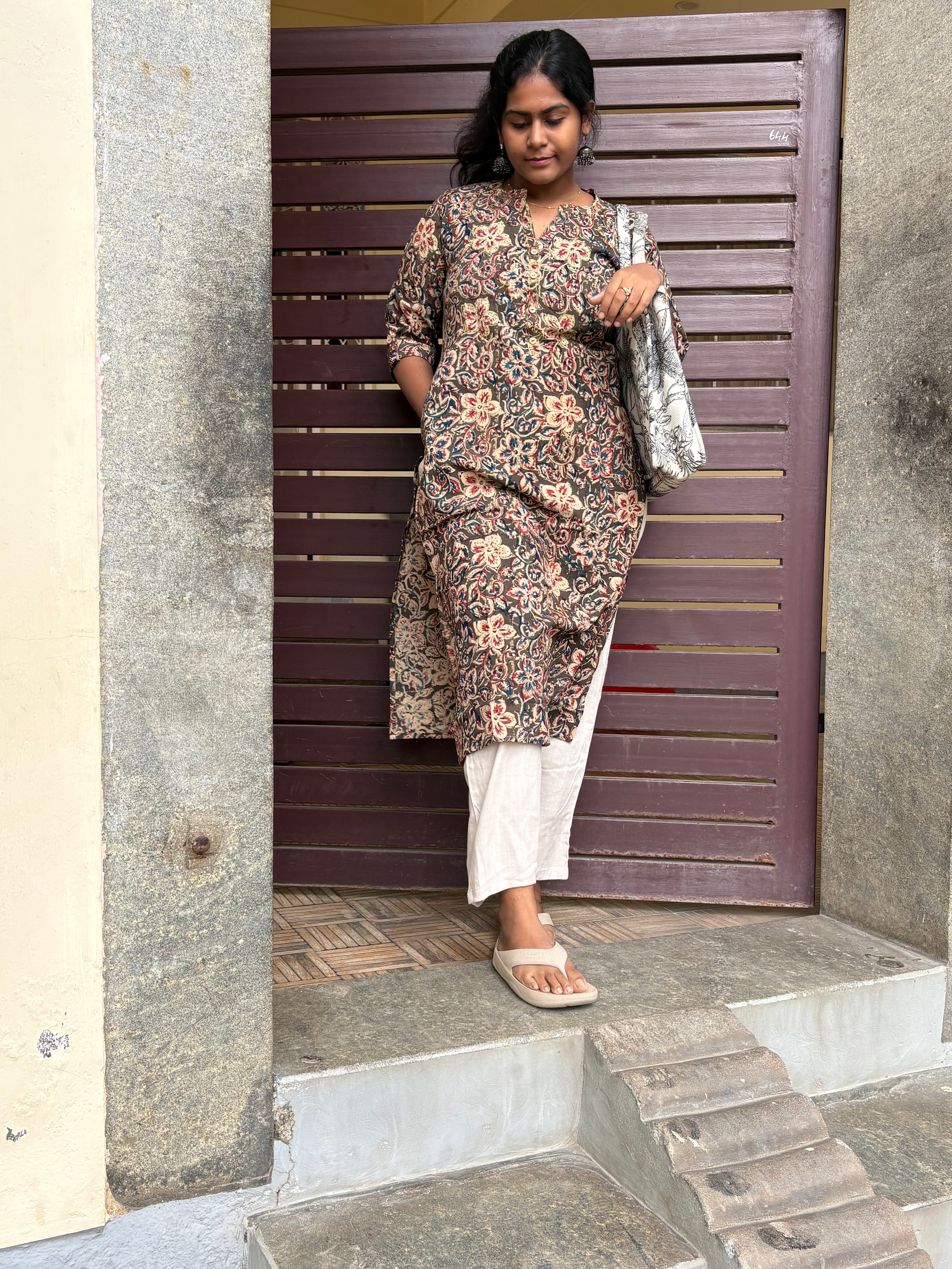 Green kalamkari knee length kurti