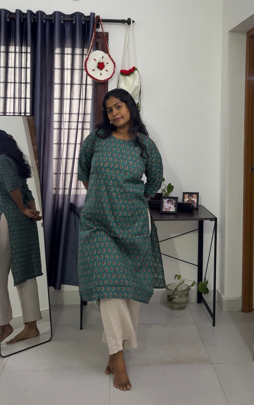 Green butta Long Kurti