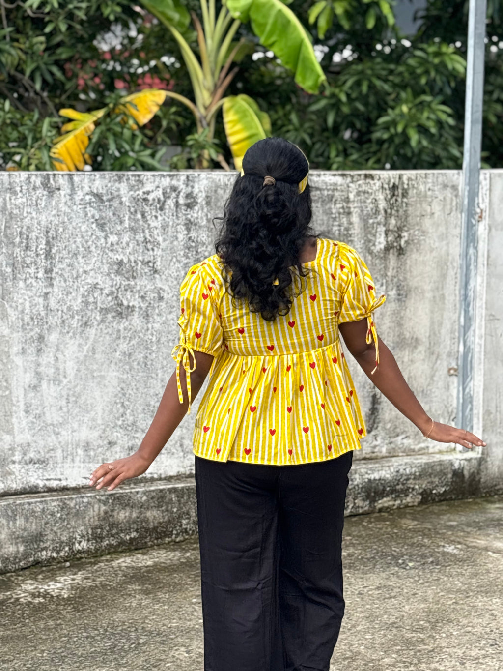Yellow heart Peplum Top with cute bow 🌻