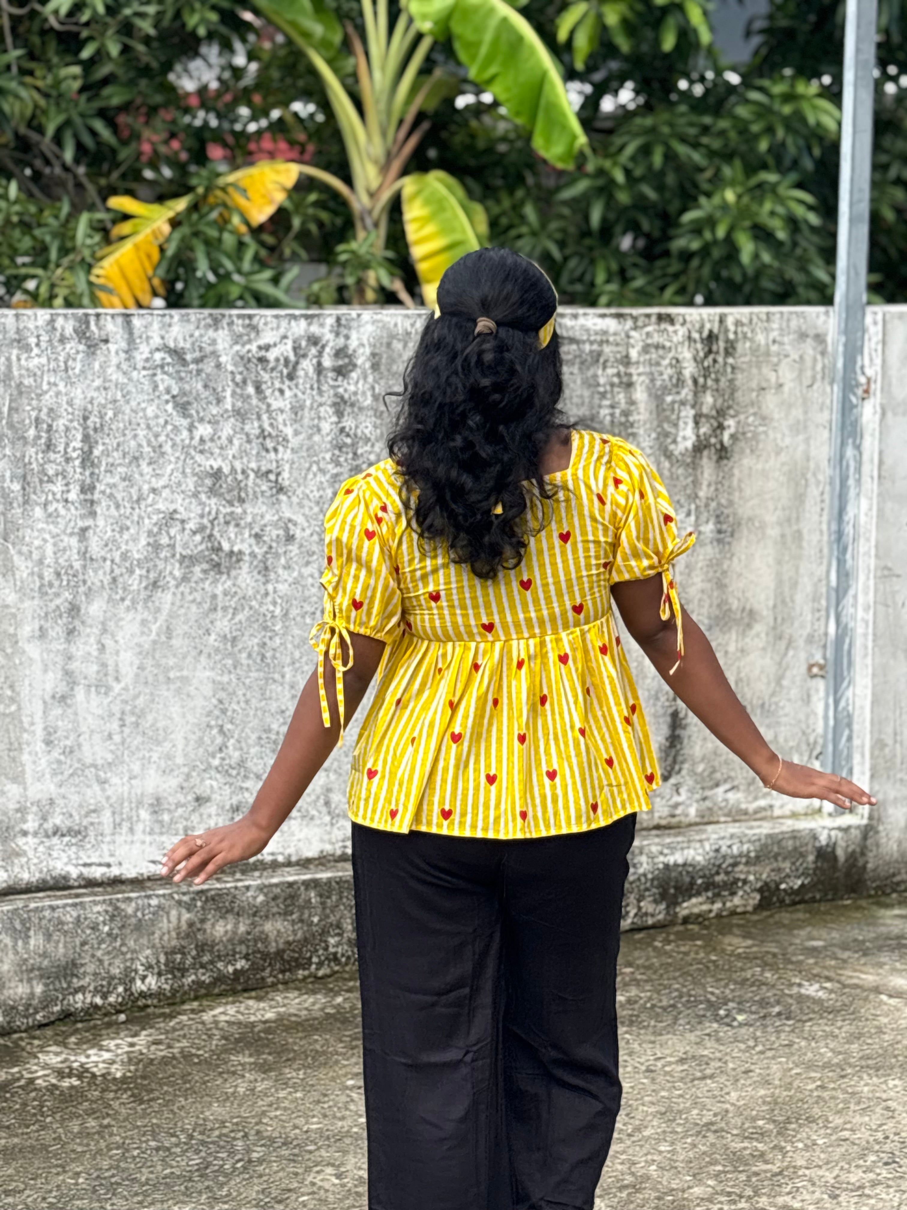 Yellow heart Peplum Top with cute bow 🌻