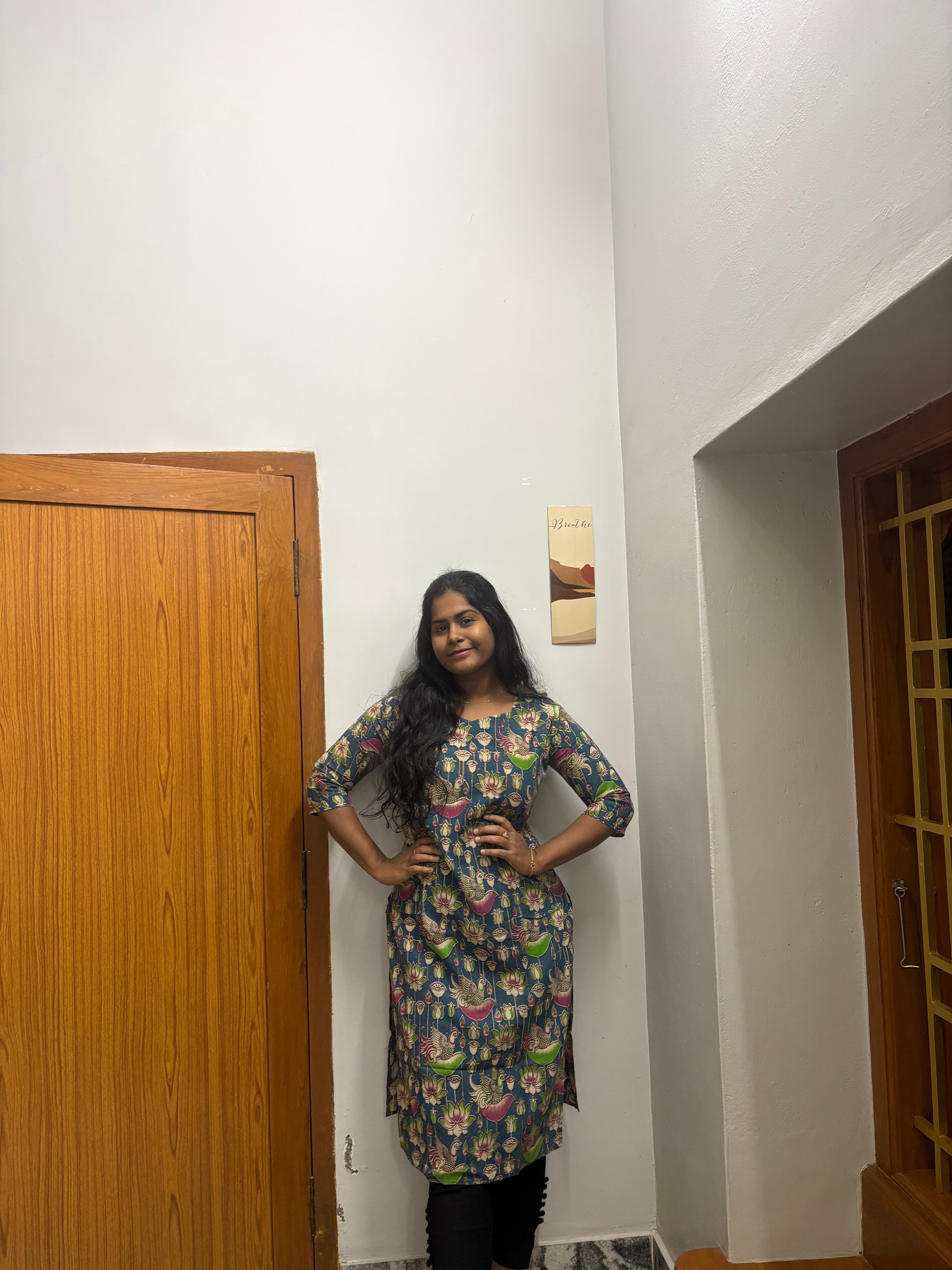 Blue kalamkari knee length kurti