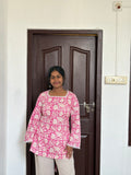 Pink Floral Lace corset back kurti