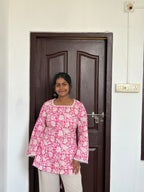 Pink Floral Lace corset back kurti