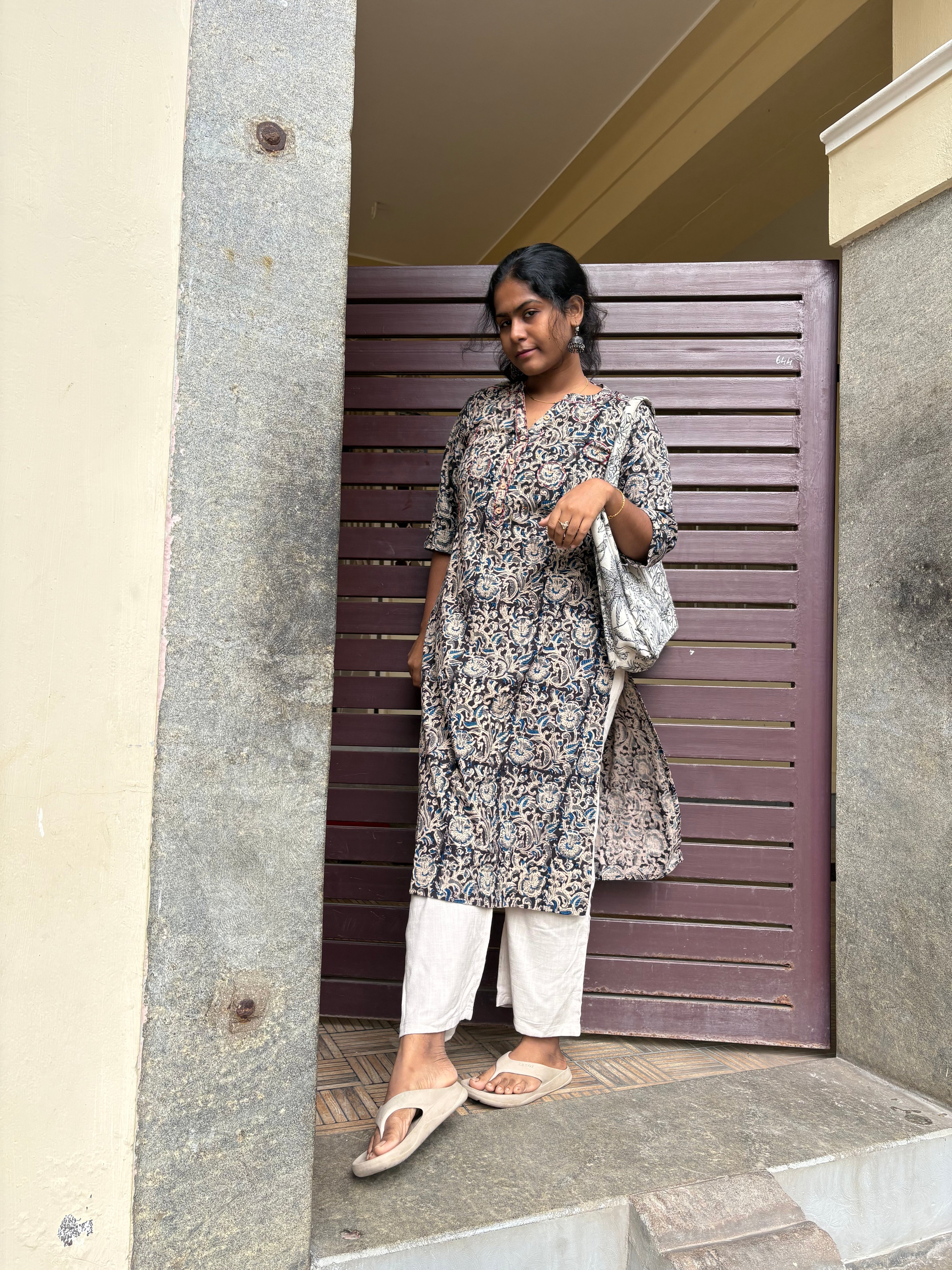 Black blue kalamkari knee length kurti