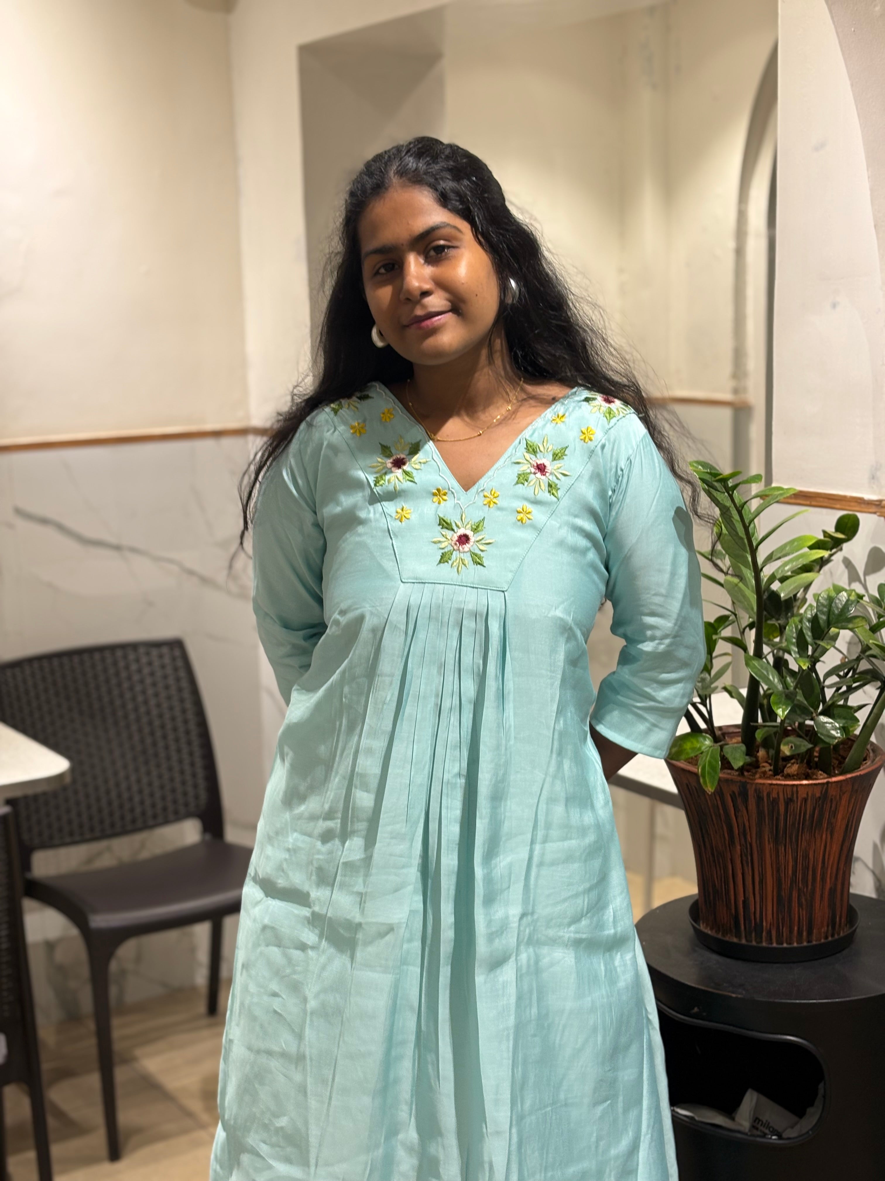 Cyan Embroidery Maxi