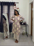 White pink motif long kurti