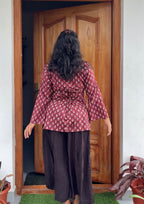 Maroon butta front adjustable Corset back Kurti
