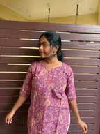 Pink floral knee length kurti
