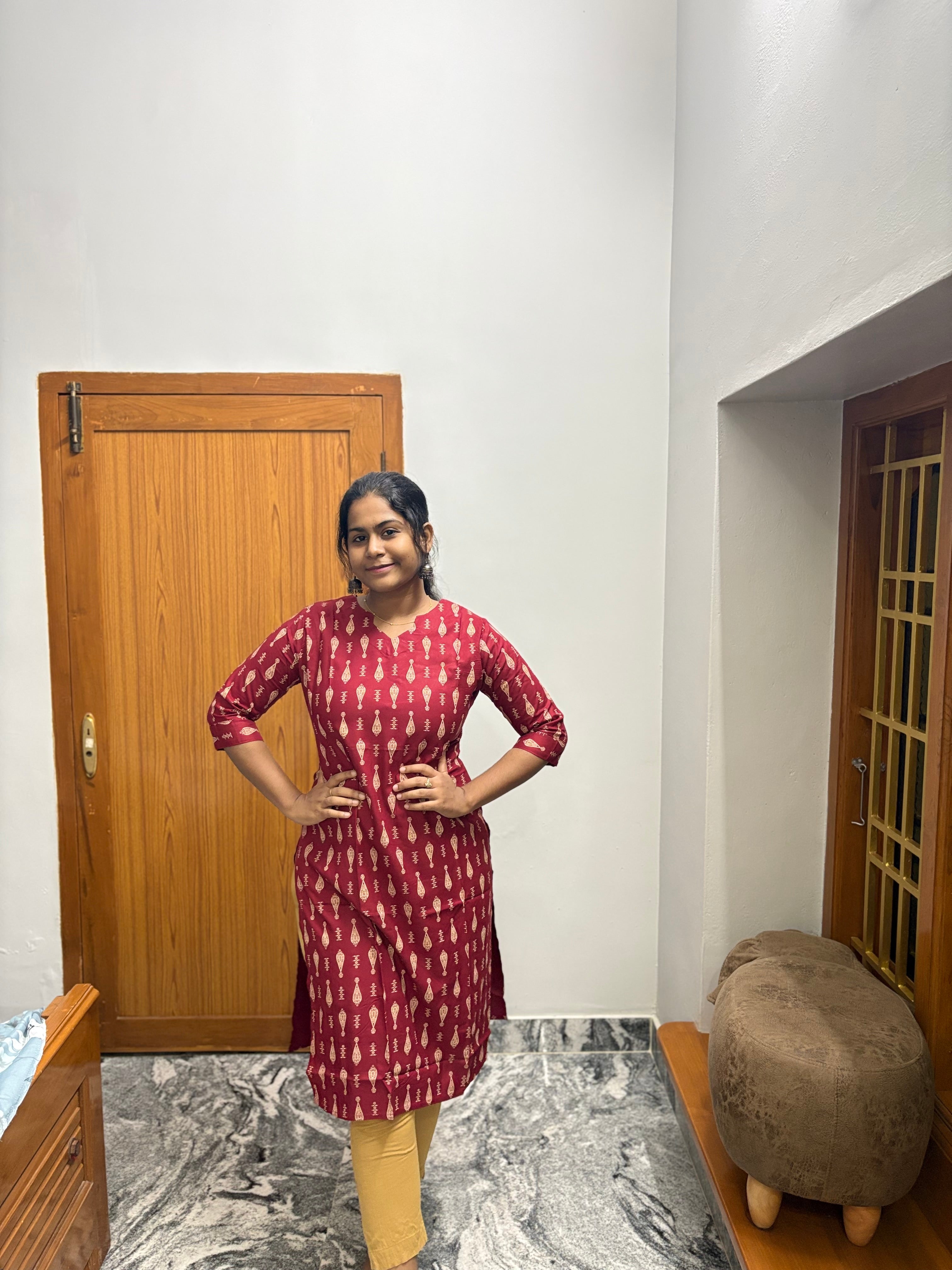 Maroon Knee Length Kurti