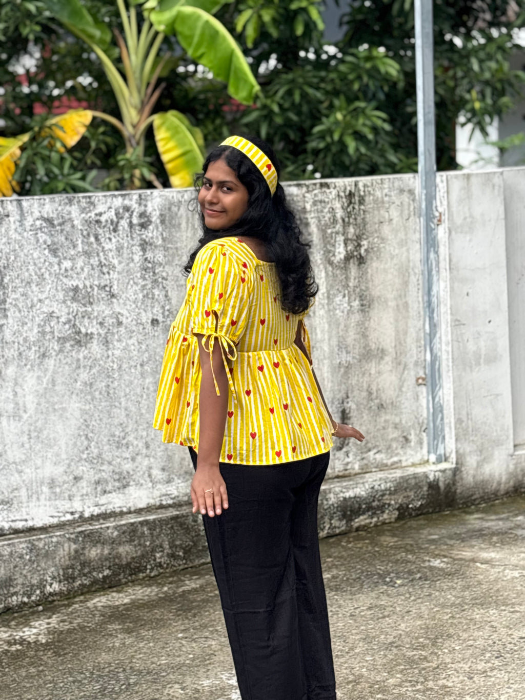 Yellow heart Peplum Top with cute bow 🌻