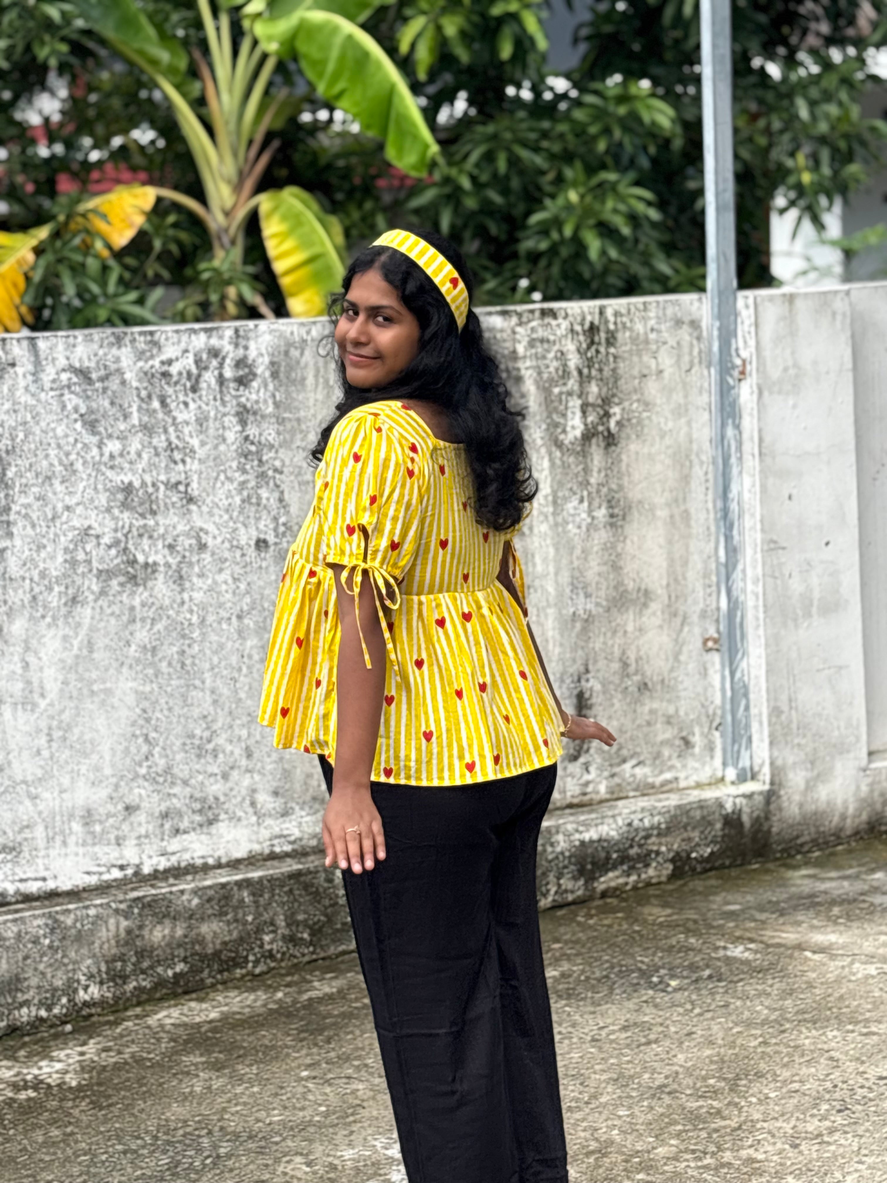 Yellow heart Peplum Top with cute bow 🌻