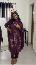 Wine three piece Kurta Set