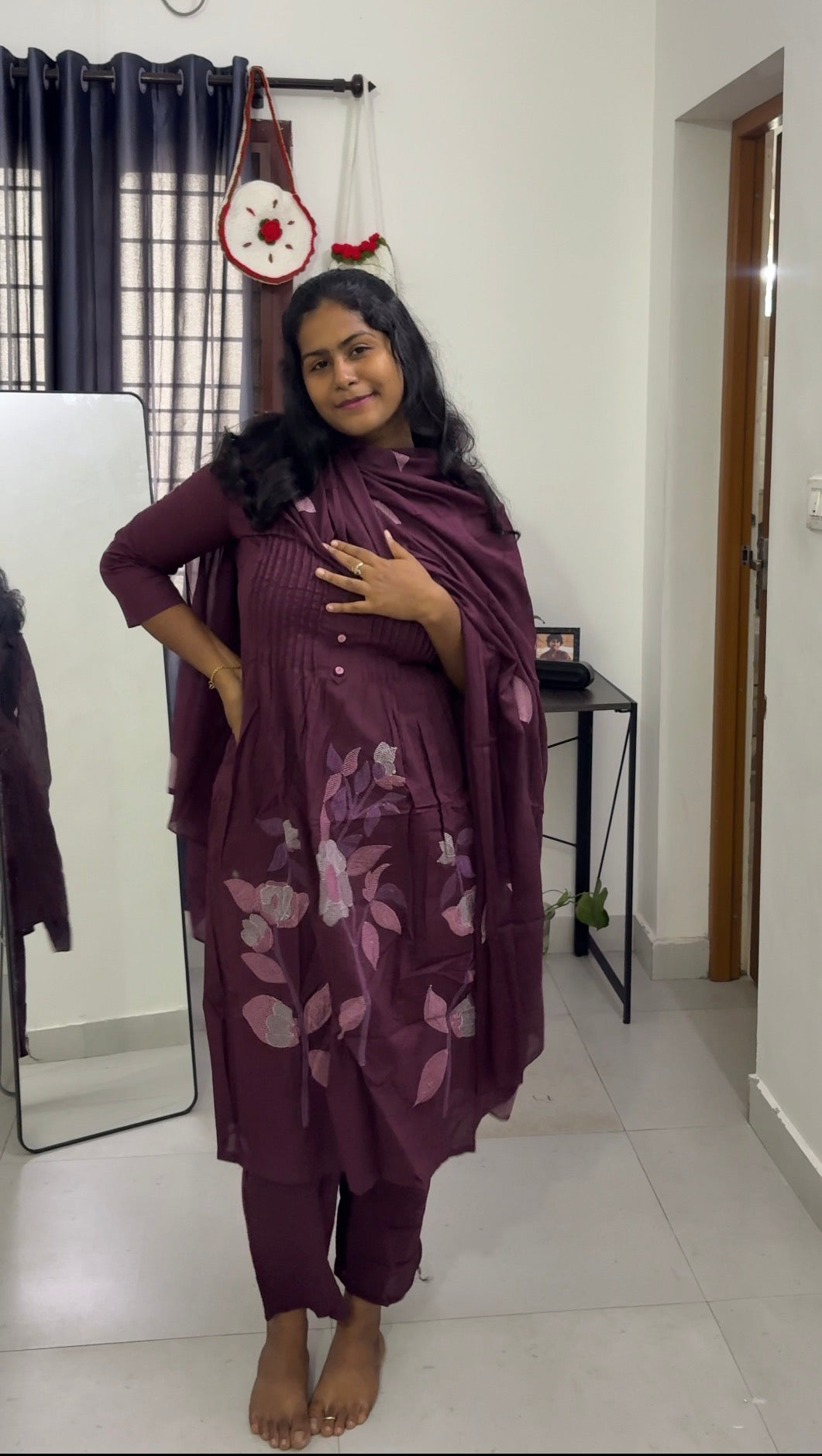 Wine three piece Kurta Set