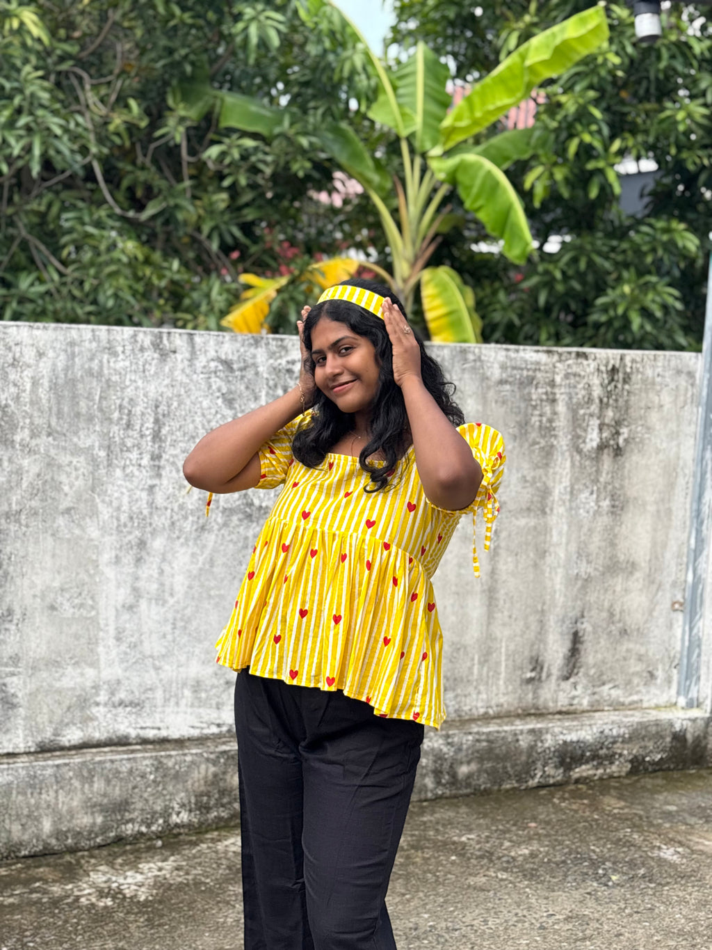 Yellow heart Peplum Top with cute bow 🌻