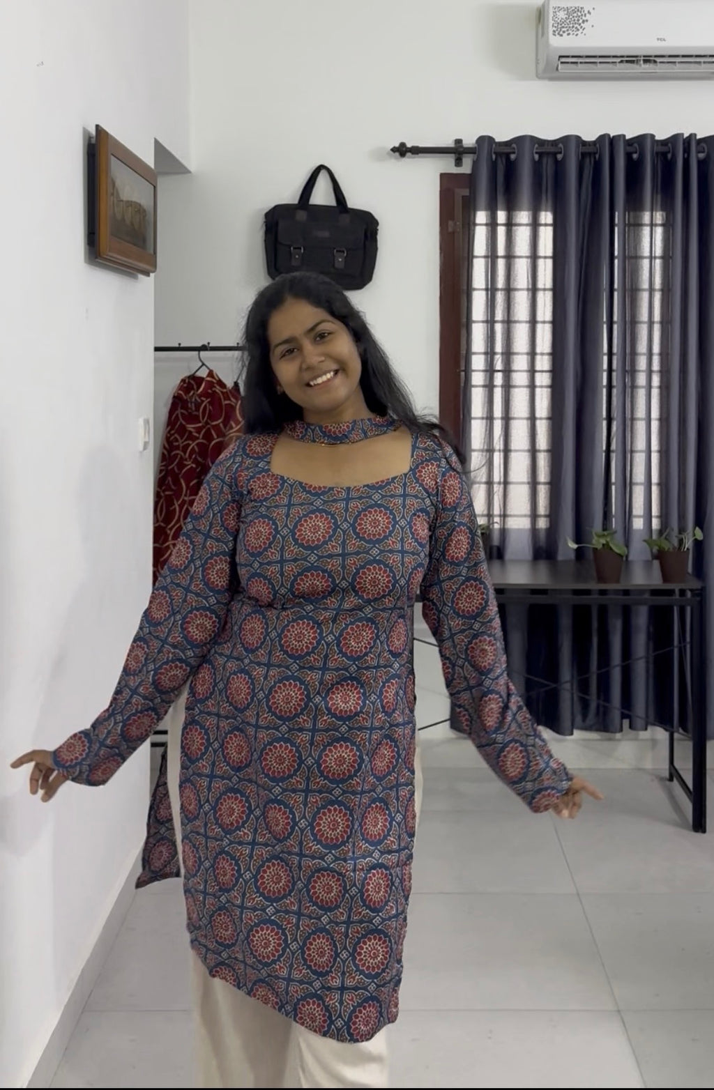 Blue ajrakh Halter neck Long kurti
