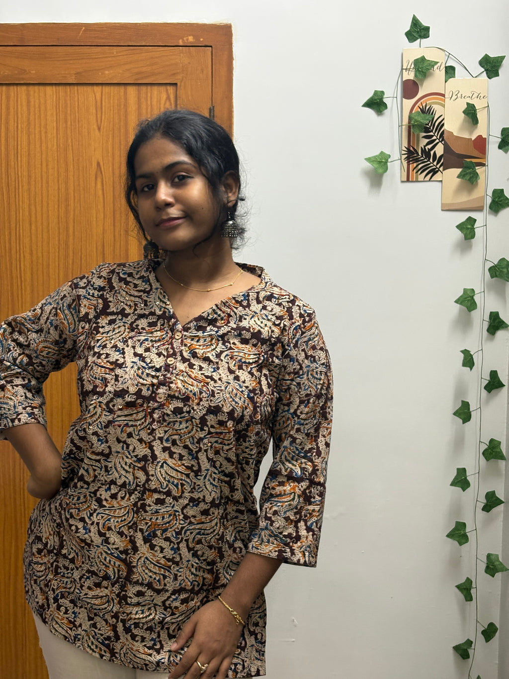 Brown kalamkari short top