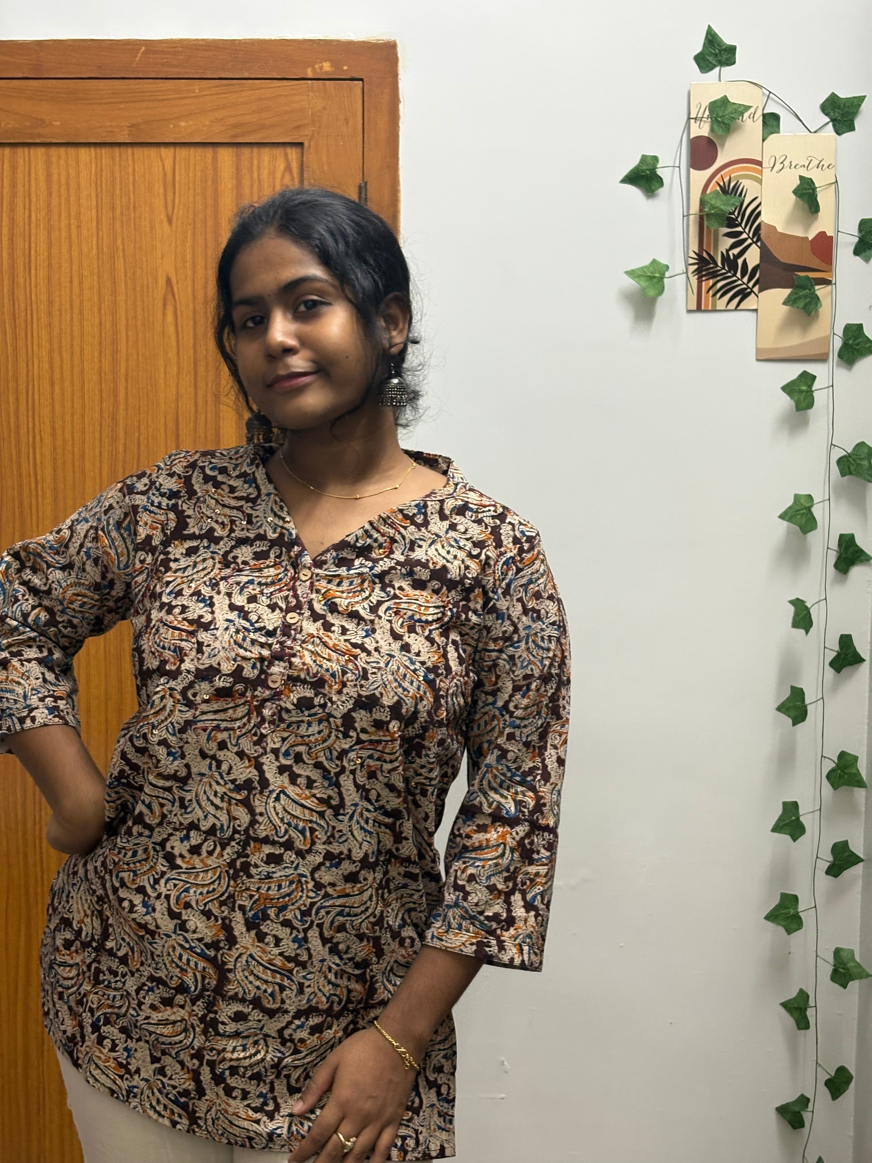 Brown kalamkari short top