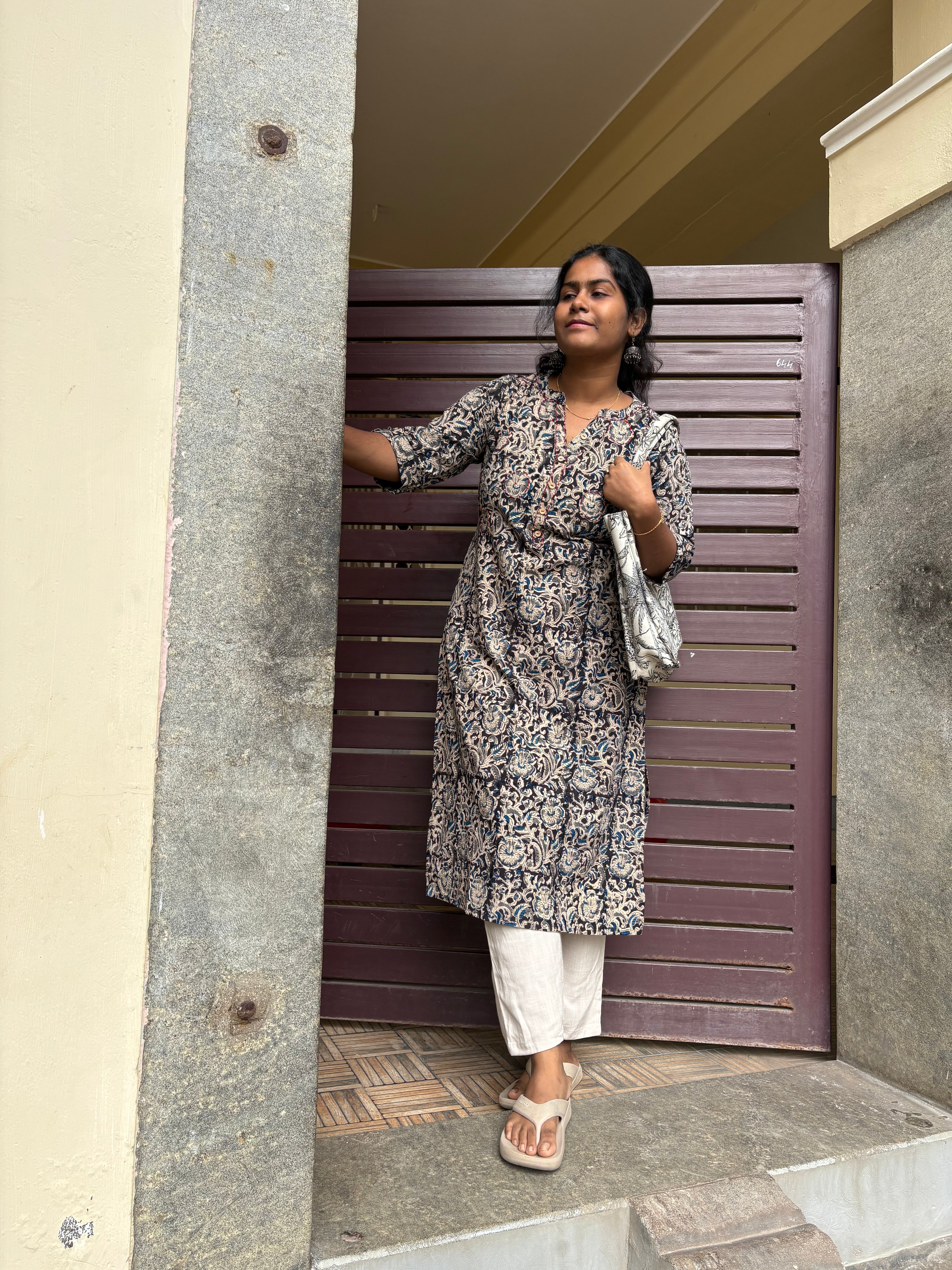 Black blue kalamkari knee length kurti