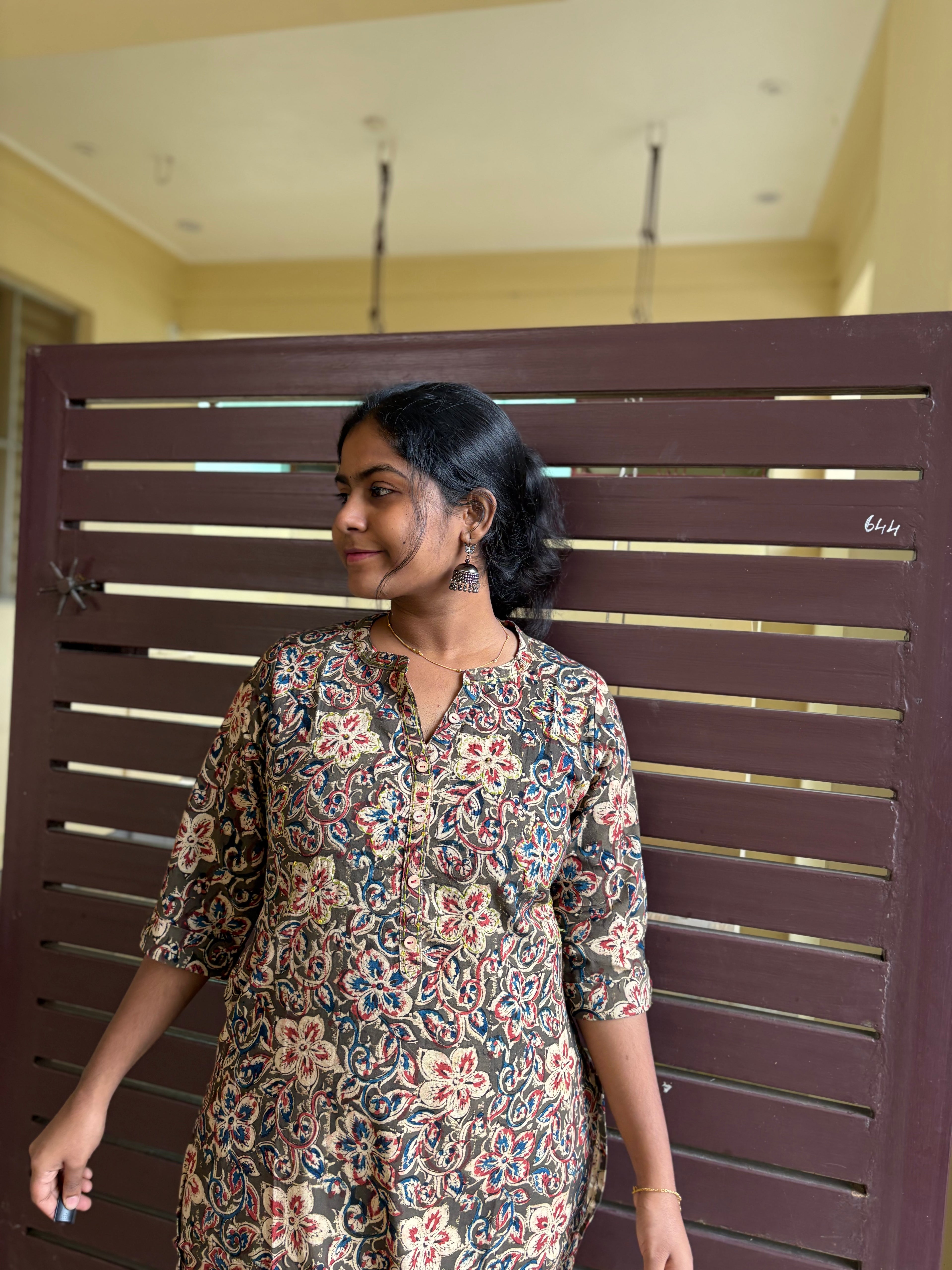 Green kalamkari knee length kurti