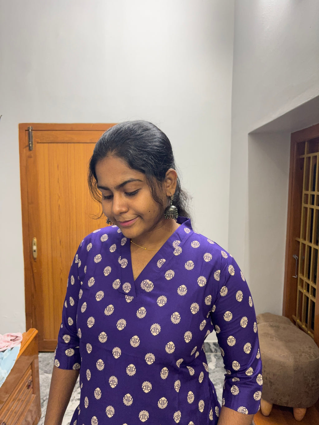 Violet Butta Knee Length Kurti