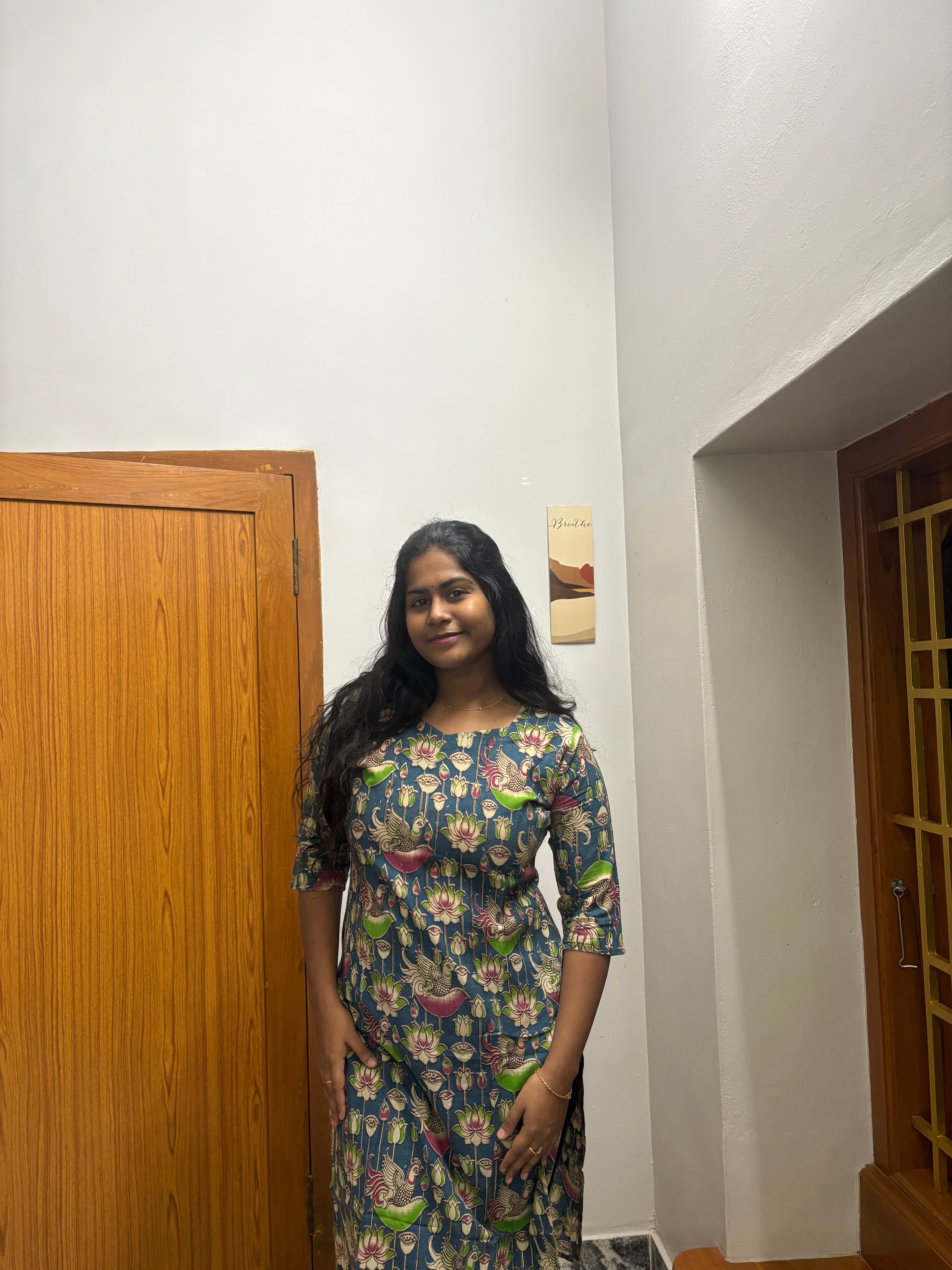 Blue kalamkari knee length kurti