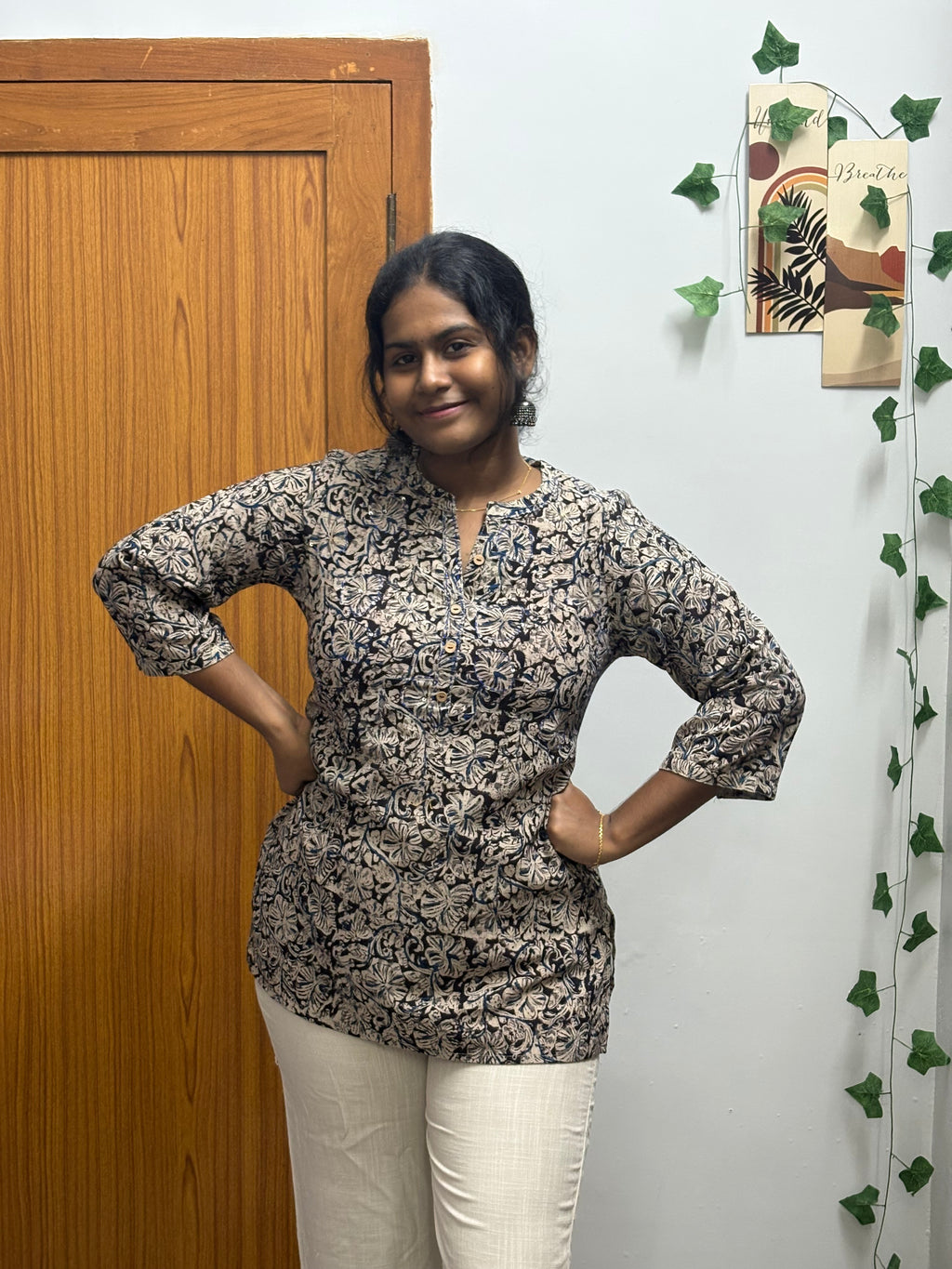 Black blue kalamkari short top