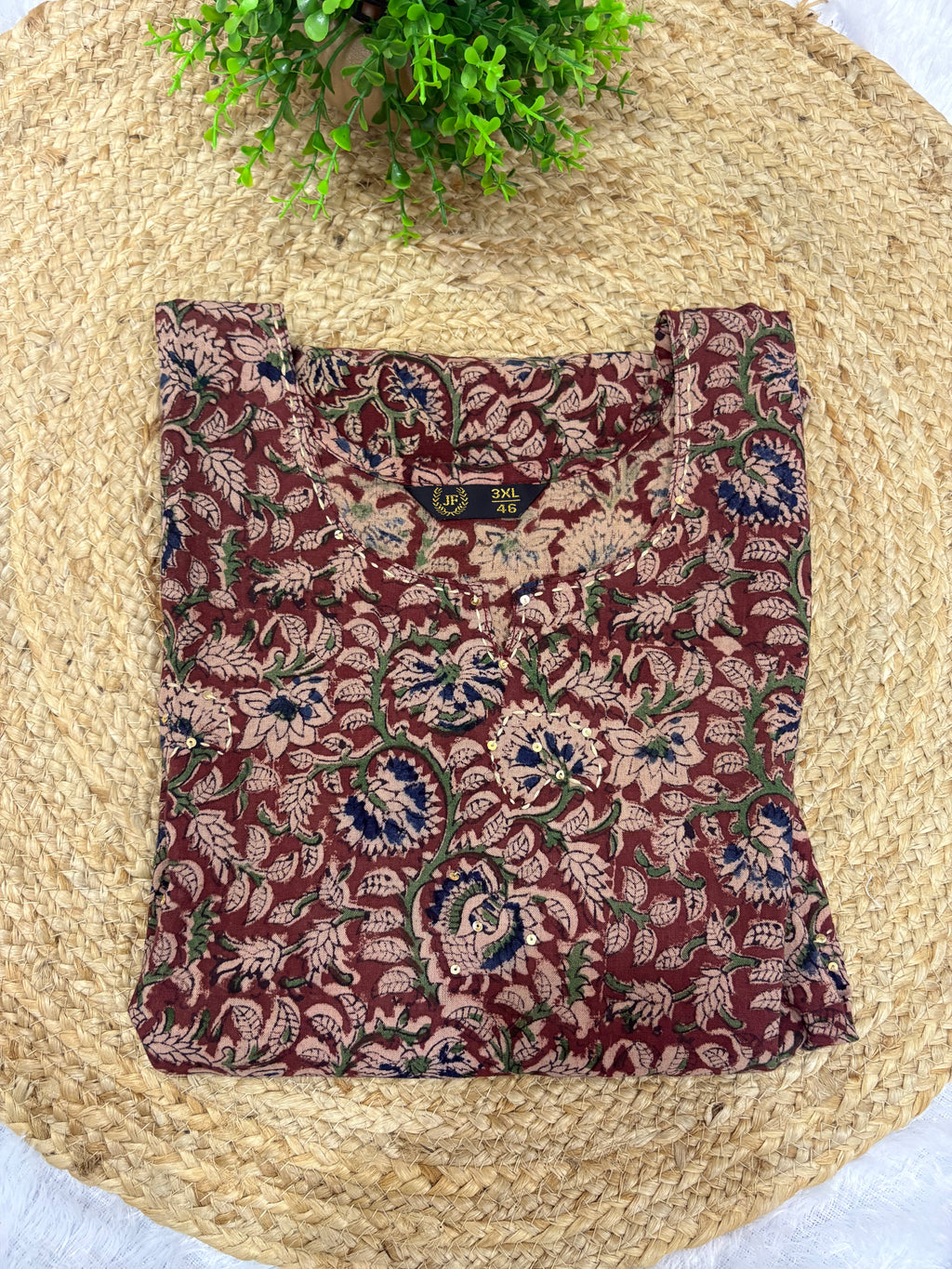 Brown green Plus size short kurti