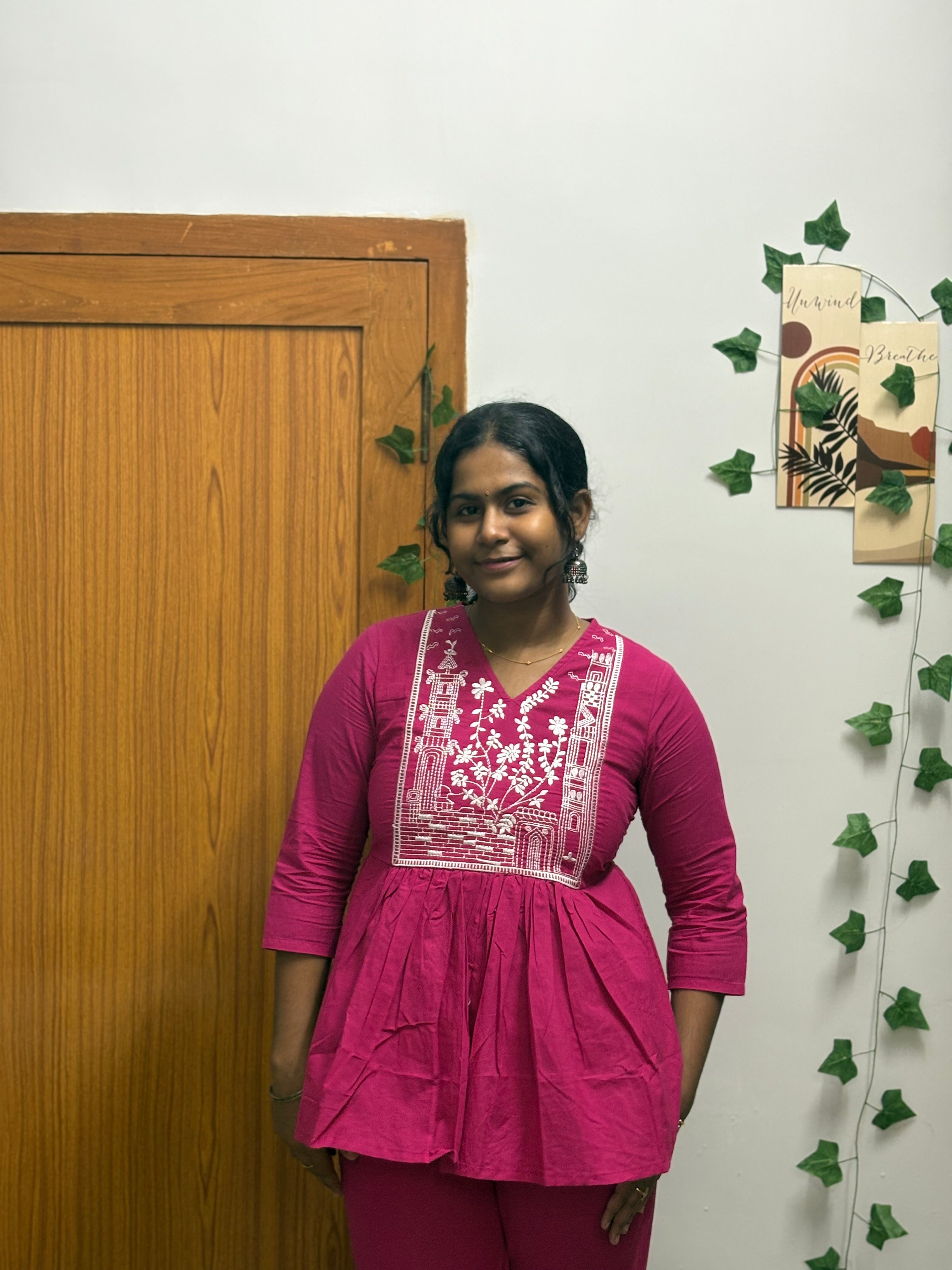 Pink Embroidered Peplum Co-Ord