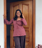 Maroon butta front adjustable Corset back Kurti