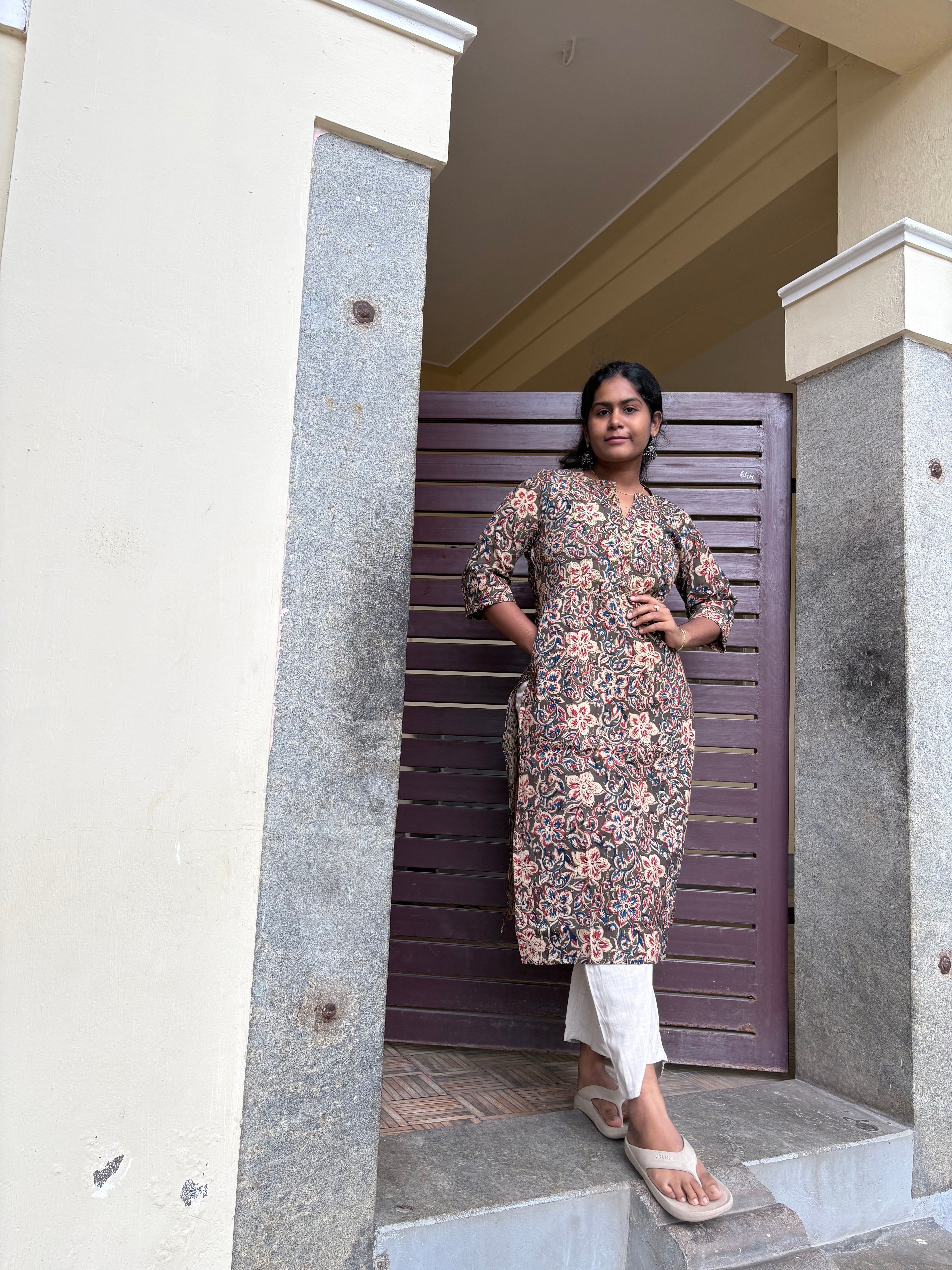 Green kalamkari knee length kurti