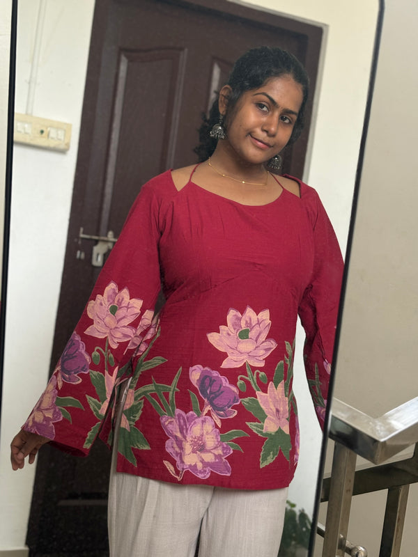 Magical Full sleeve Red Floral corset back Kurti