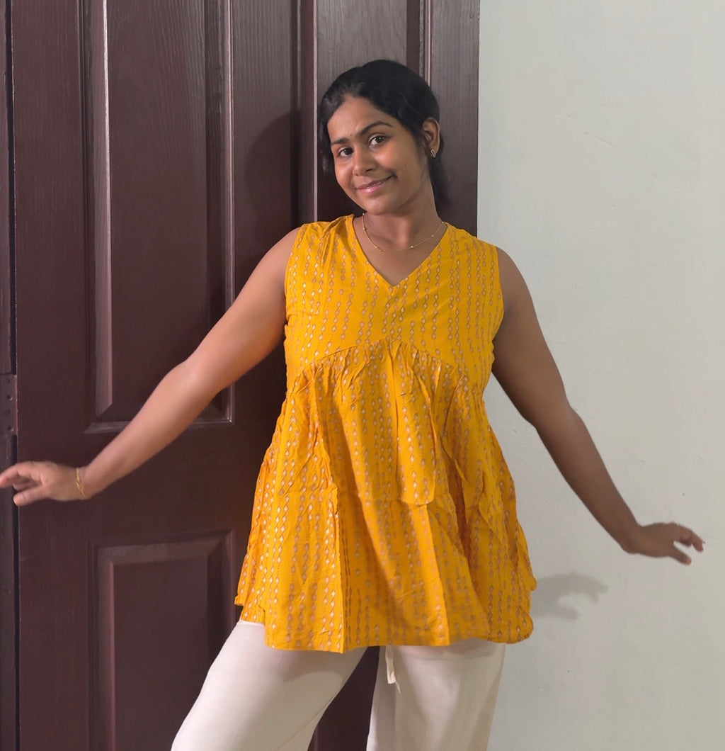 Yellow Butti sleeveless Peplum Top