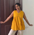 Yellow Butti sleeveless Peplum Top