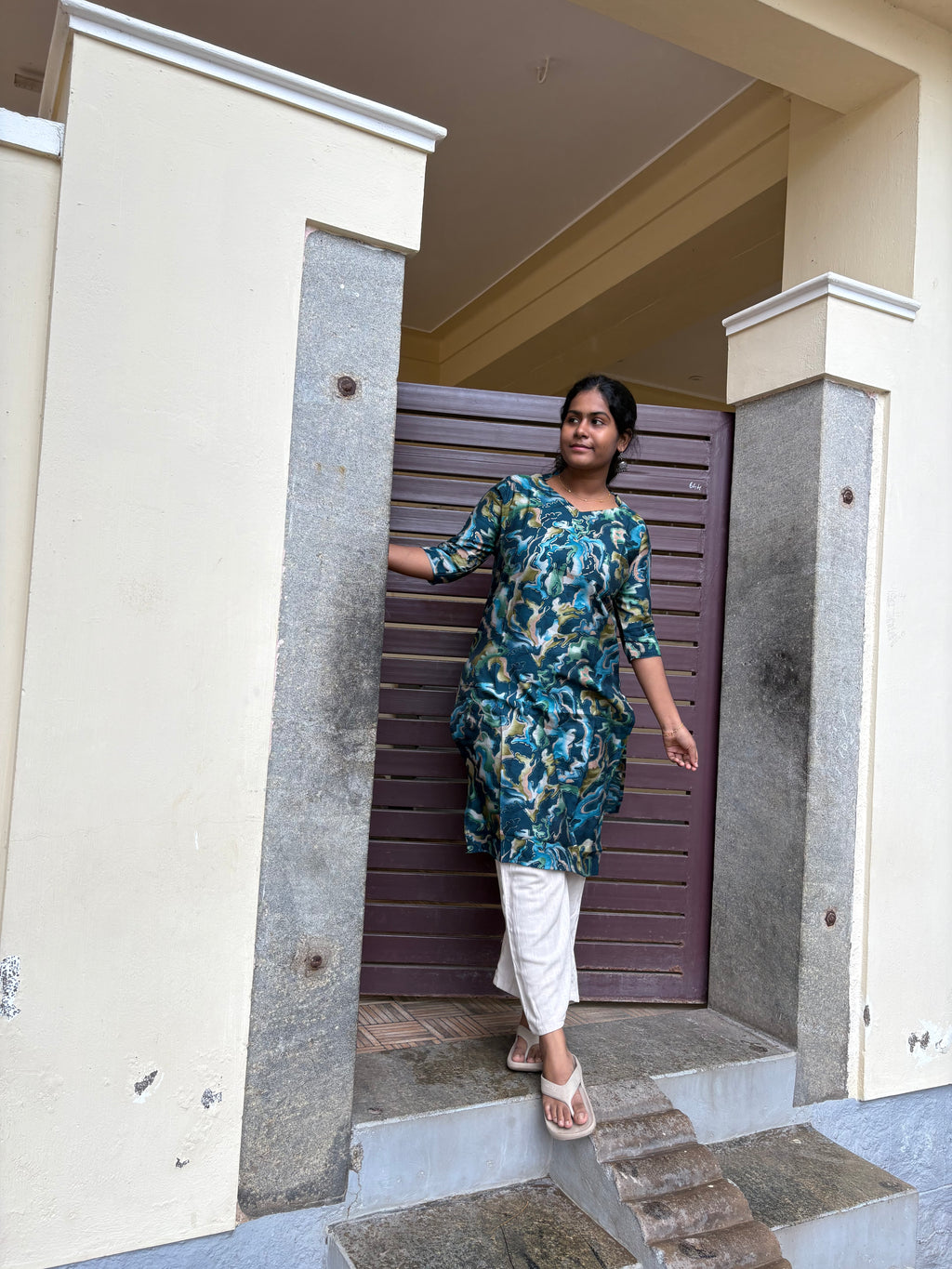 Marbel blue knee length kurti