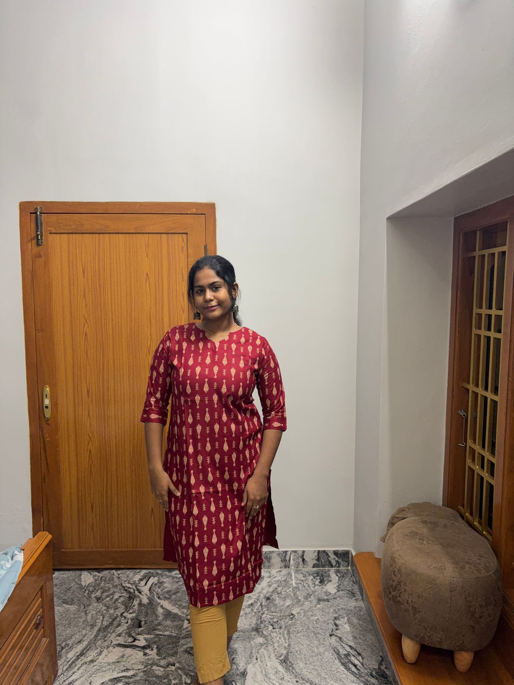 Maroon Knee Length Kurti