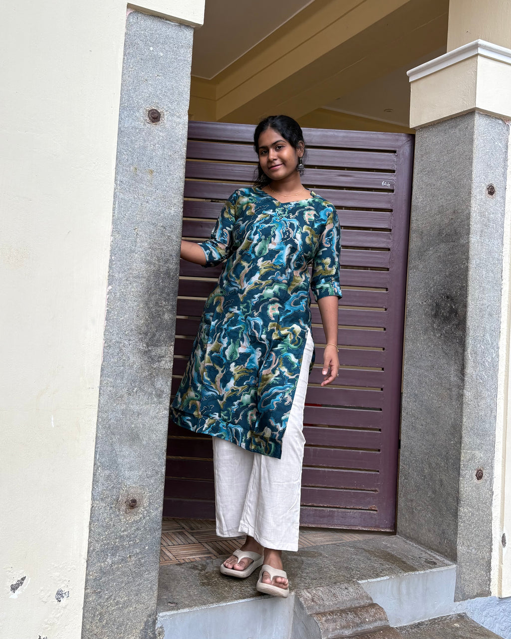 Marbel blue knee length kurti