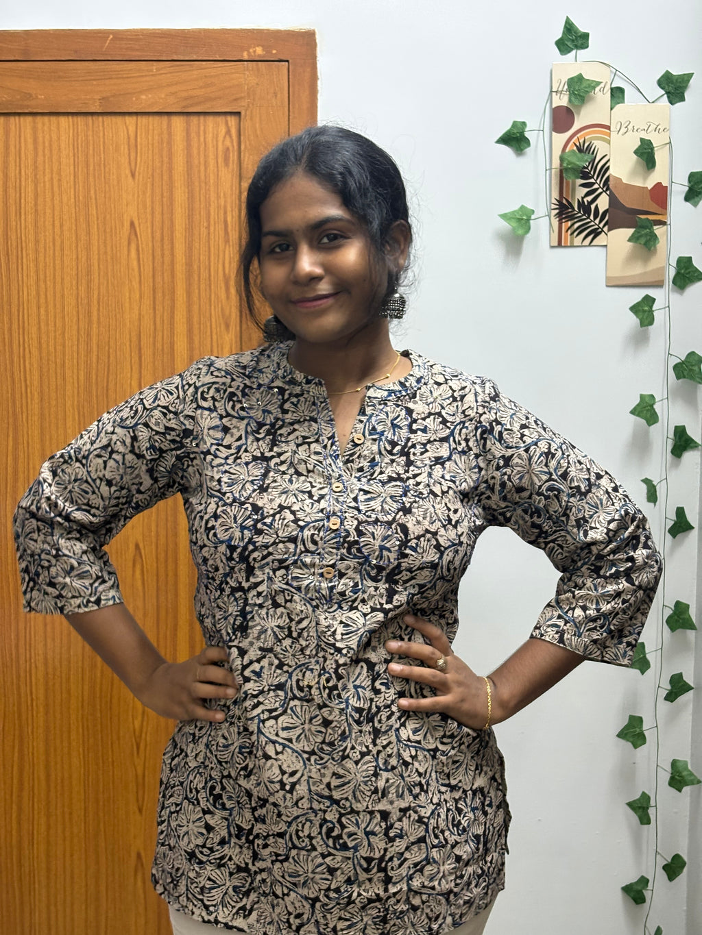 Black blue kalamkari short top