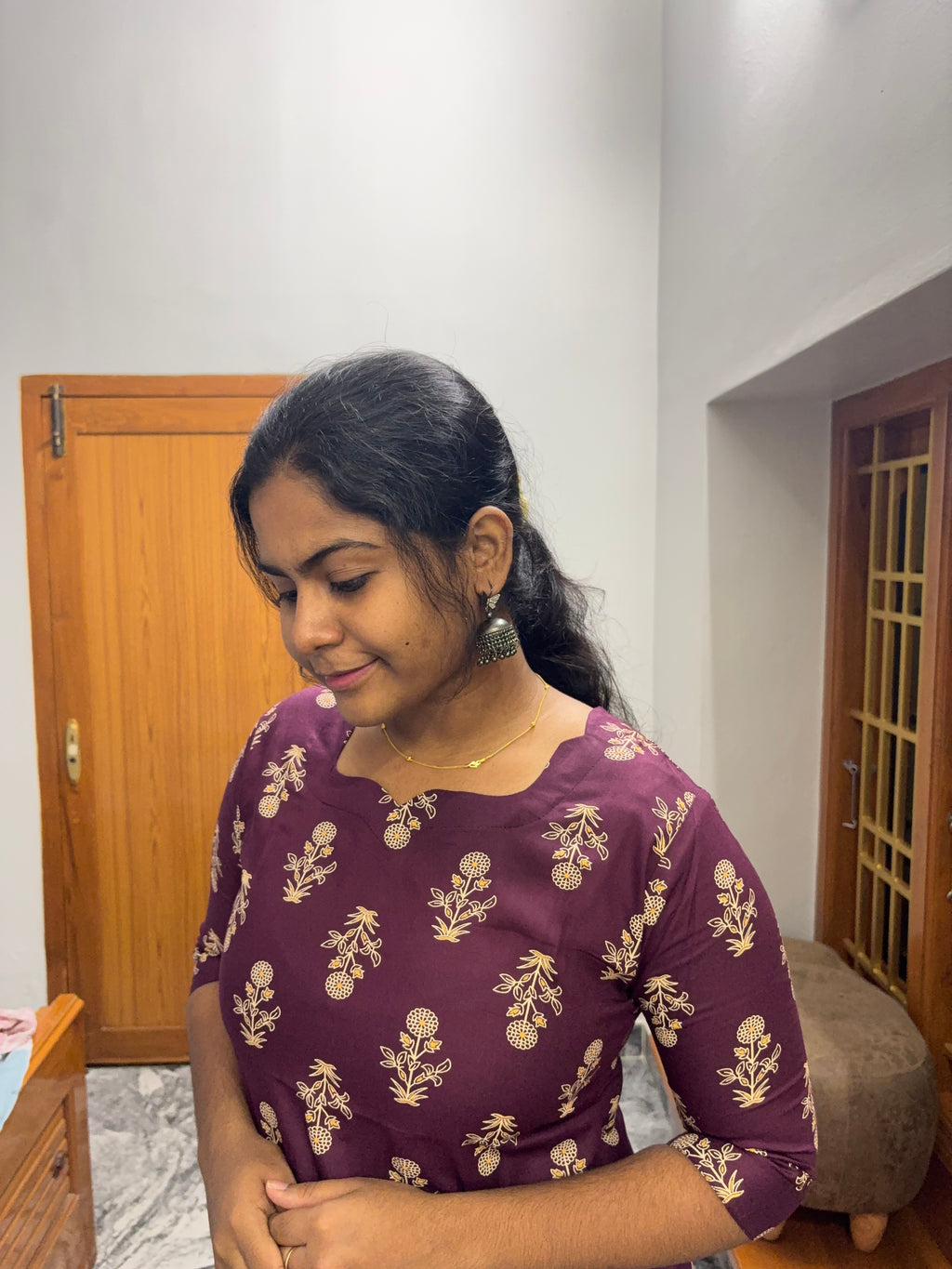 Wine Knee Length Kurti