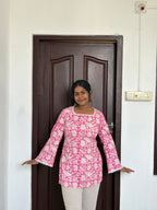 Pink Floral Lace corset back kurti