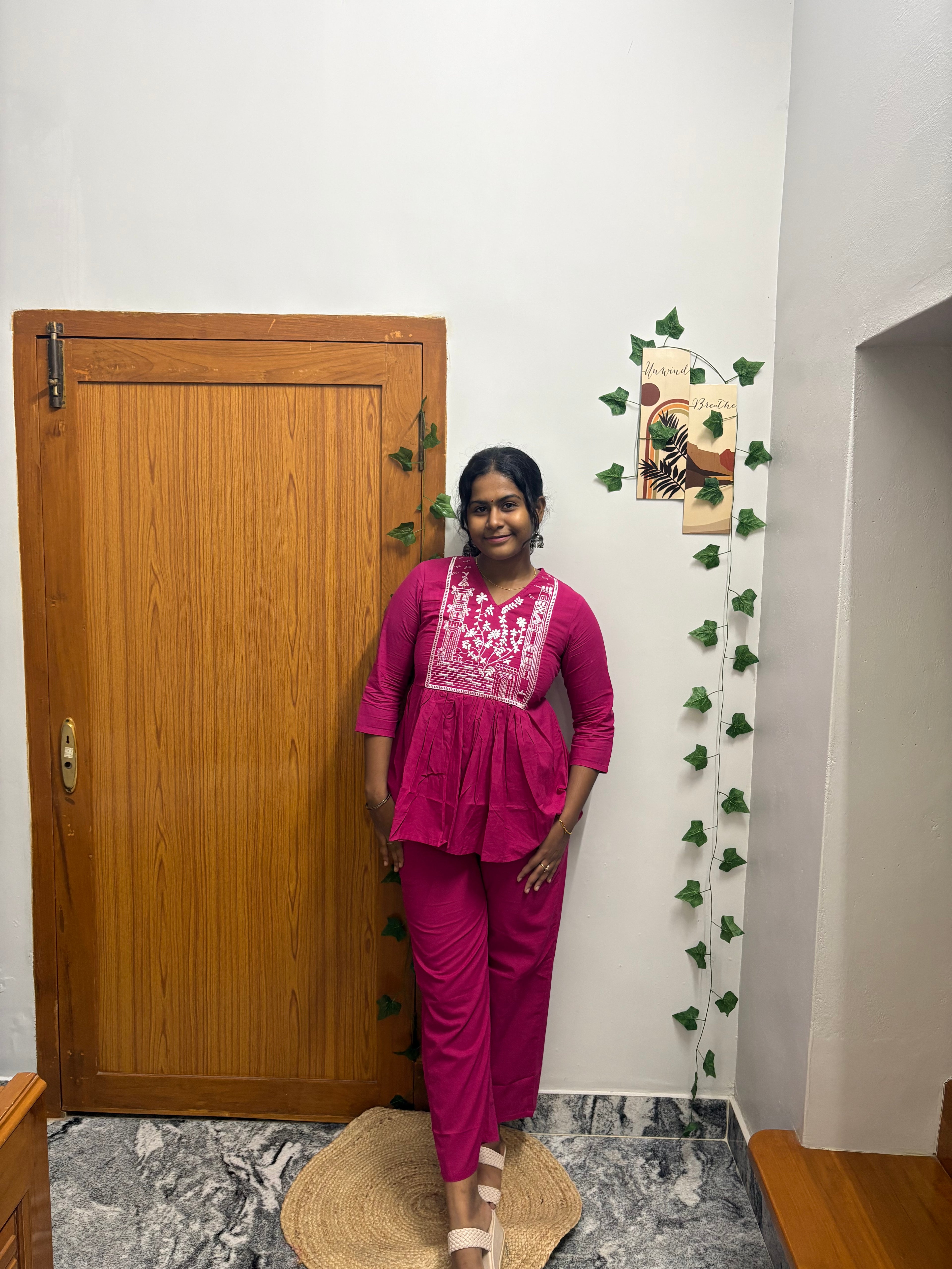 Pink Embroidered Peplum Co-Ord