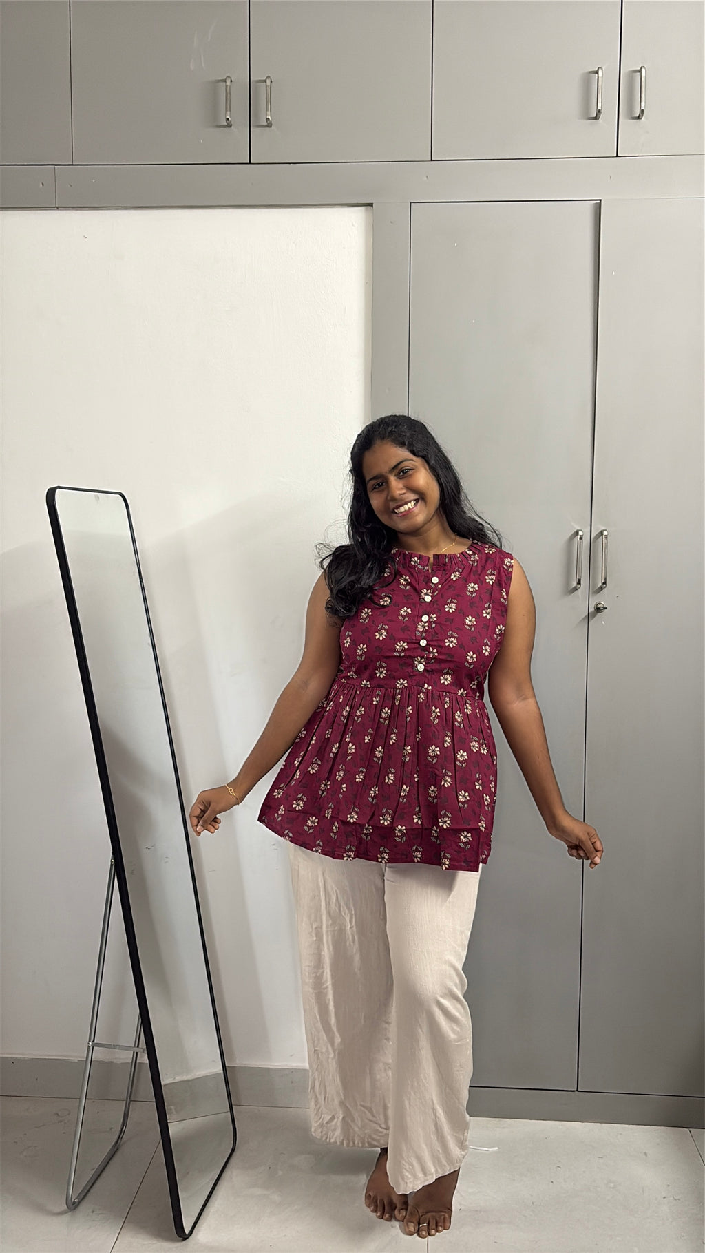 Red butta Sleeveless Peplum Top