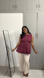 Red butta Sleeveless Peplum Top
