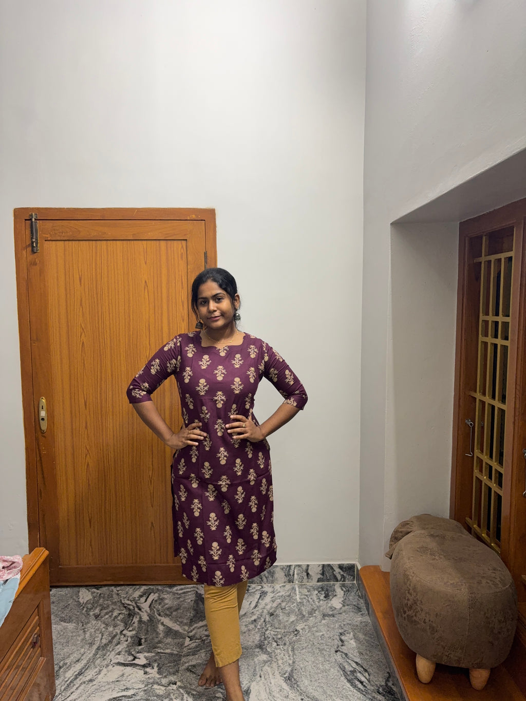 Wine Knee Length Kurti