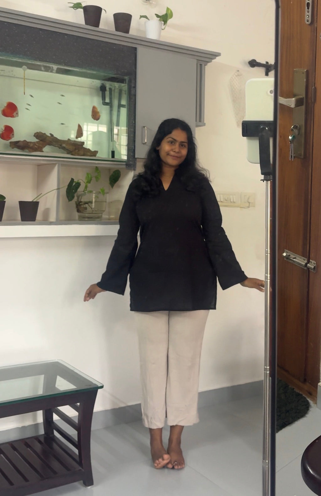 Solid Black tie back Kurti