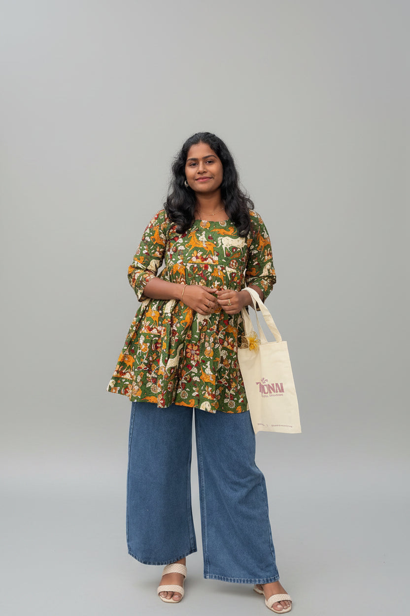 Green Kalamkari Peplum Top